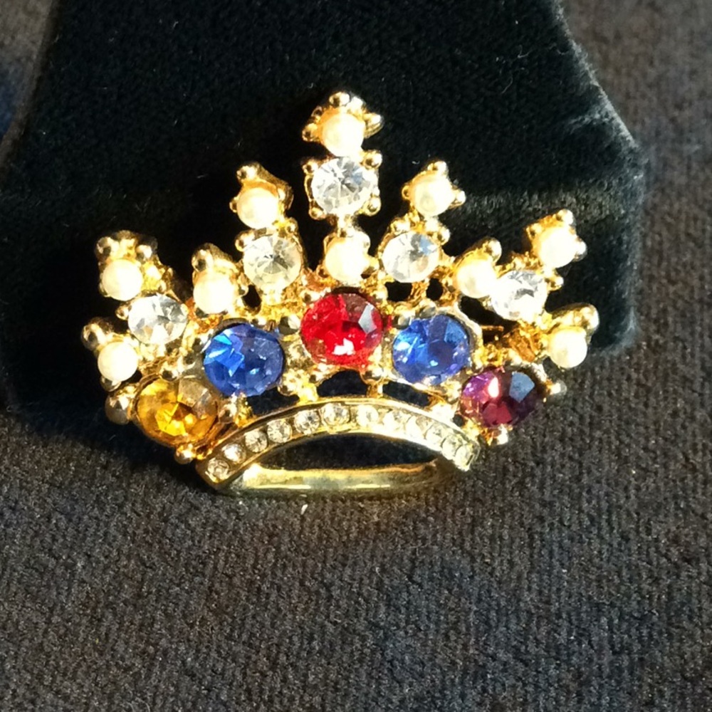 Austrian Crystal Pearl Crown Jewel Brooch